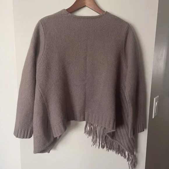 Monsoon Womens Brown Lambs Wool Angora Fringe Boxy Wrap Sweater Cardigan - Picture 2 of 3